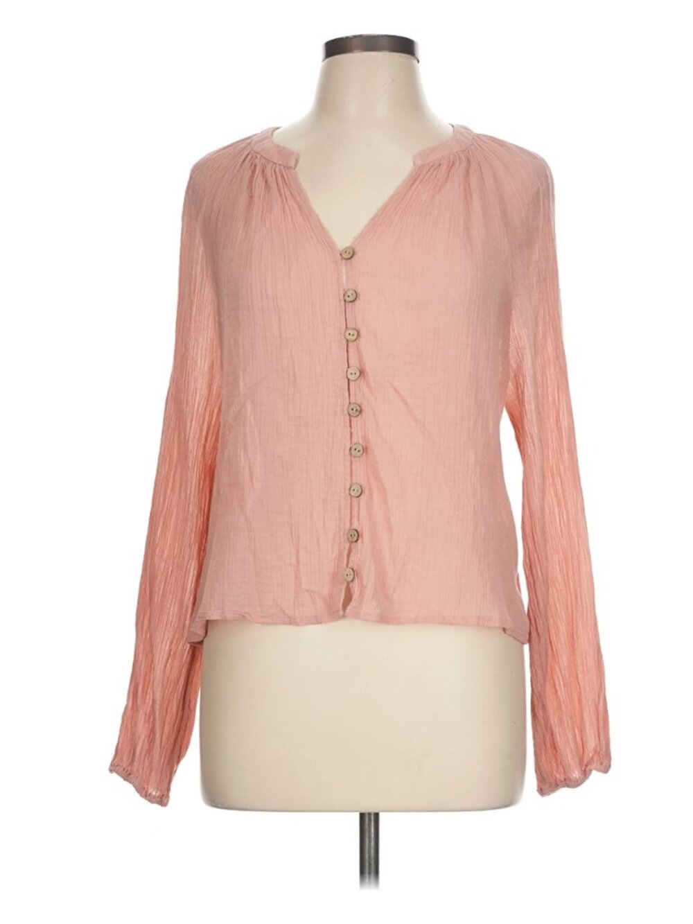 We The Free "Sand Dune" Henley Blouse In Peach - Size L - Picture 2 of 10